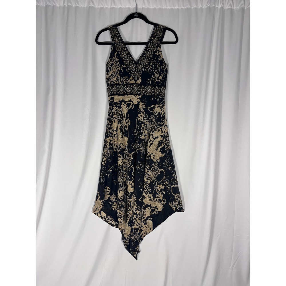 INC 100% Silk Whimsigoth Handkerchief Hem Dress 6 Black Y2K Fairy Grunge Boho - Picture 5 of 7